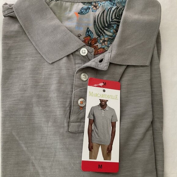 Margaritaville Shirt Sz Medium Gray Polo Short Sleeve Casual Mens Island Cotton - Picture 1 of 7